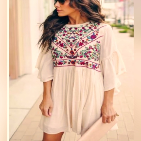 Umgee Boho Floral Balloon Sleeve Mini Dress main image 1